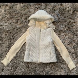 Ivory full-zip mock neck hooded jacket.  Size L